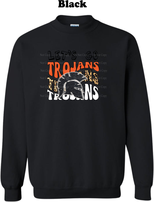 Let's Go Trojans School Spirit Leopard print Crew Sweatshirt