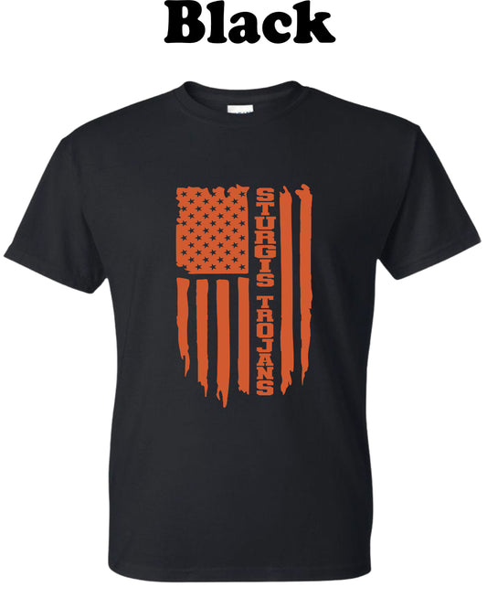 Sturgis Trojans Orange American Flag Tee