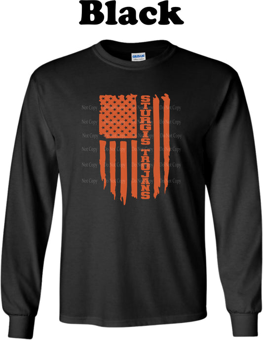 Sturgis Trojans Orange American Flag Long Sleeve