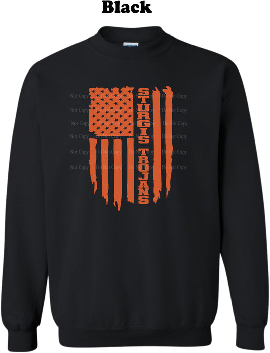 Sturgis Trojans Orange American Flag Crew Sweatshirt