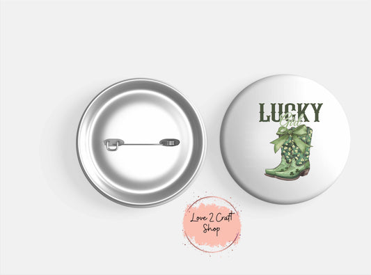 Lucky Girl Cowboy Boots St. Patrick's Day Button