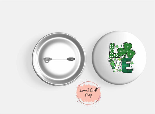 Love Four Leaf Clover St. Patrick's Day Button