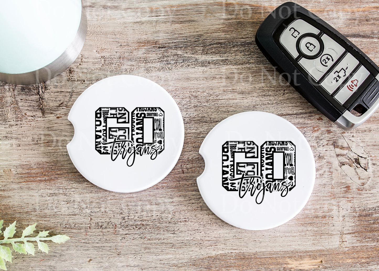 Go Trojans Black Typography Car Coasters