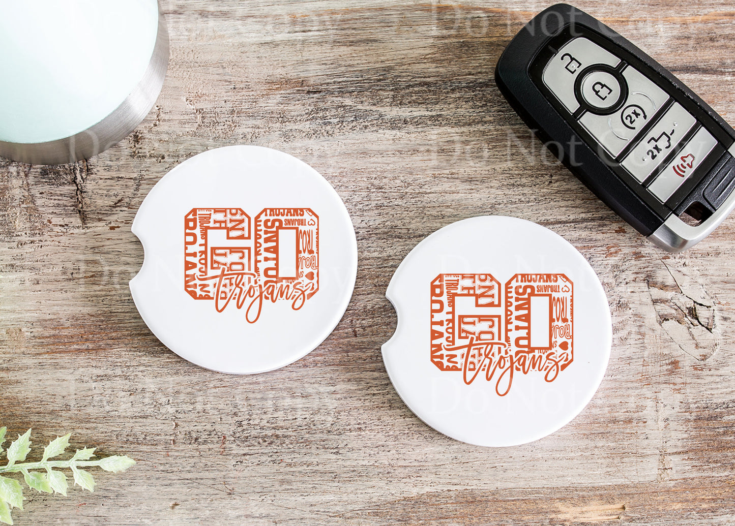 Go Trojans Orange Typography Car Coasters