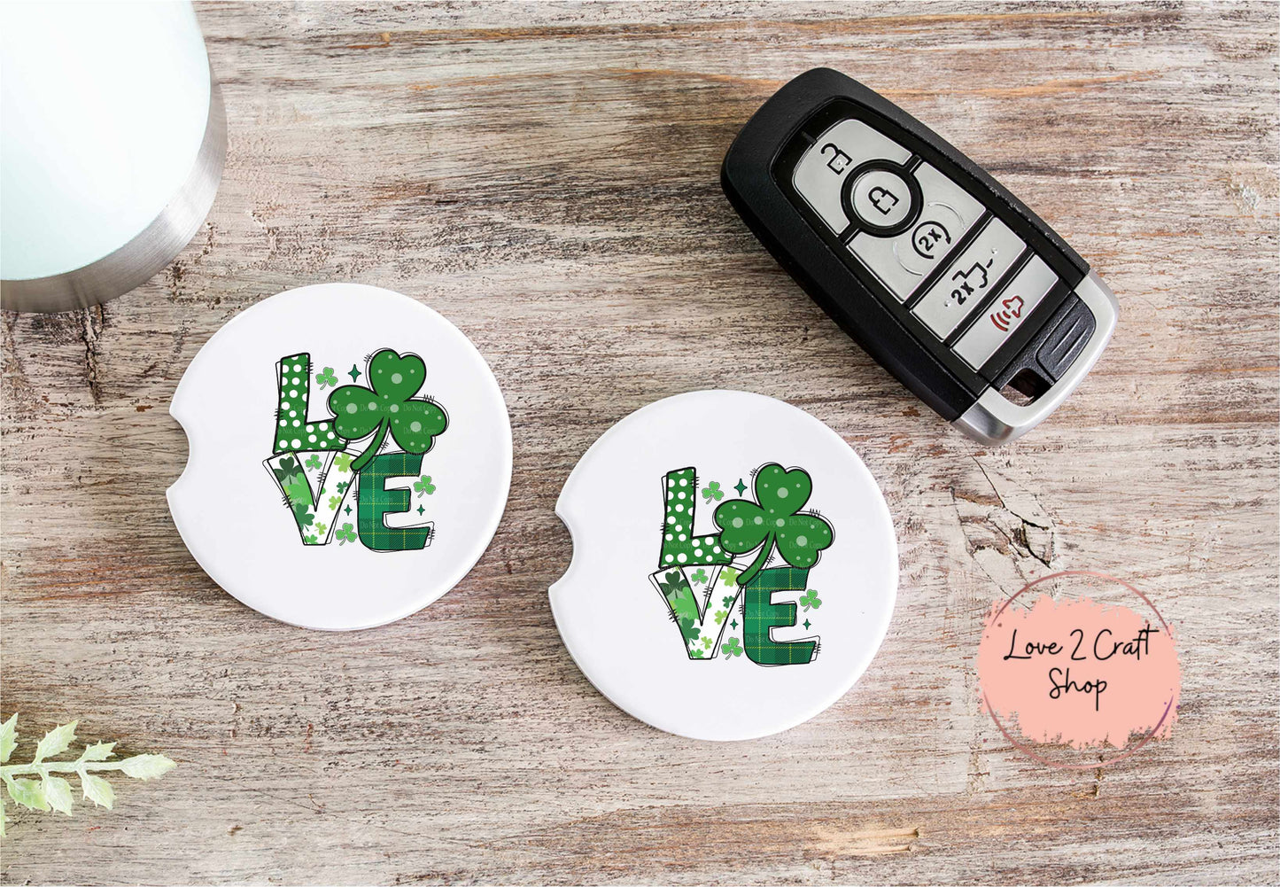 Love Four Leaf Clover St. Patrick's Day Car Coasters