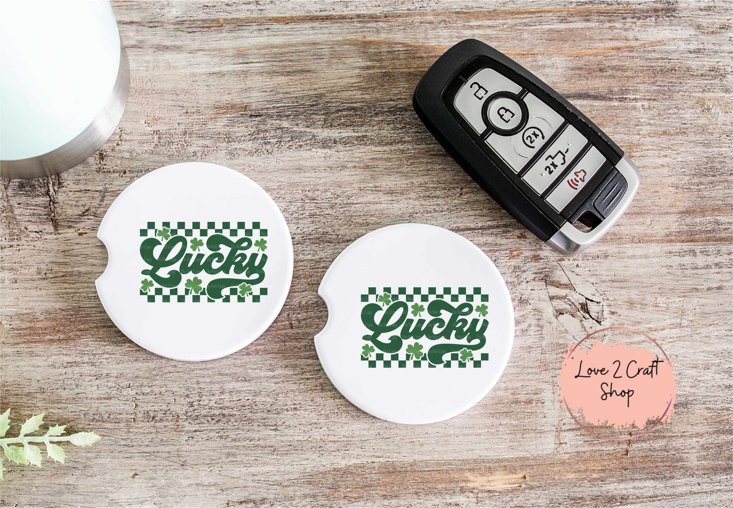 Retro Checkered Lucky St. Patrick's Day Car Coasters