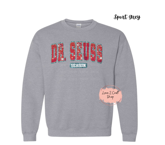 Dr Seuss Season - Faux Glitter  Cat in the Hat Crewneck