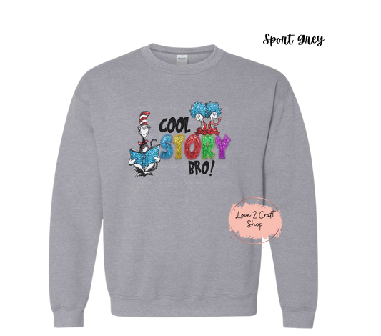 Cool Story Bro - Faux Glitter Cat in the Hat Crewneck