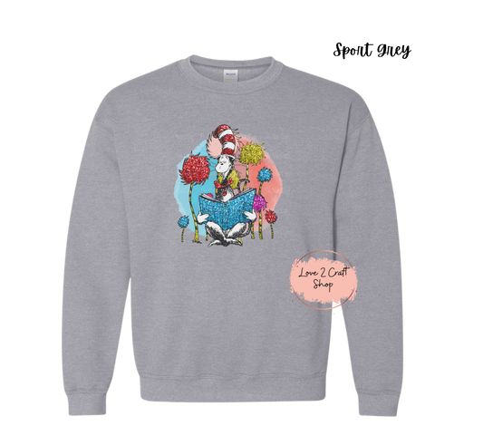 Dr Seuss reading - Cat in the Hat Crewneck