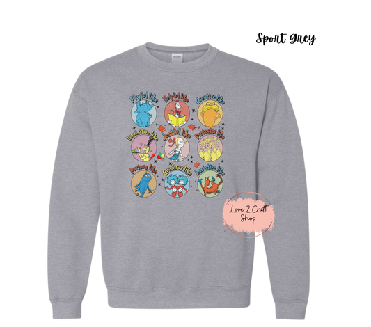 Be Payful, Helpful, creative, Inquisitive, Jestful, Protector, Purious, Guardian, Protective like Cat in the Hat Crewneck