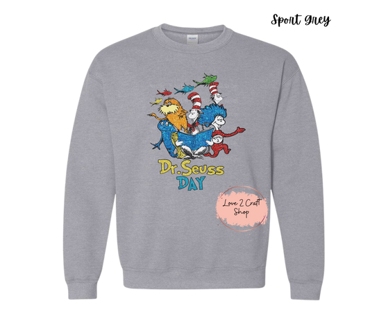 Dr Seuss Day - Sparkly Faux Glitter - Cat in the Hat Crewneck