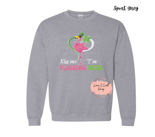 St Patrick's day Kiss me Flamingo - Faux Glitter Crewneck