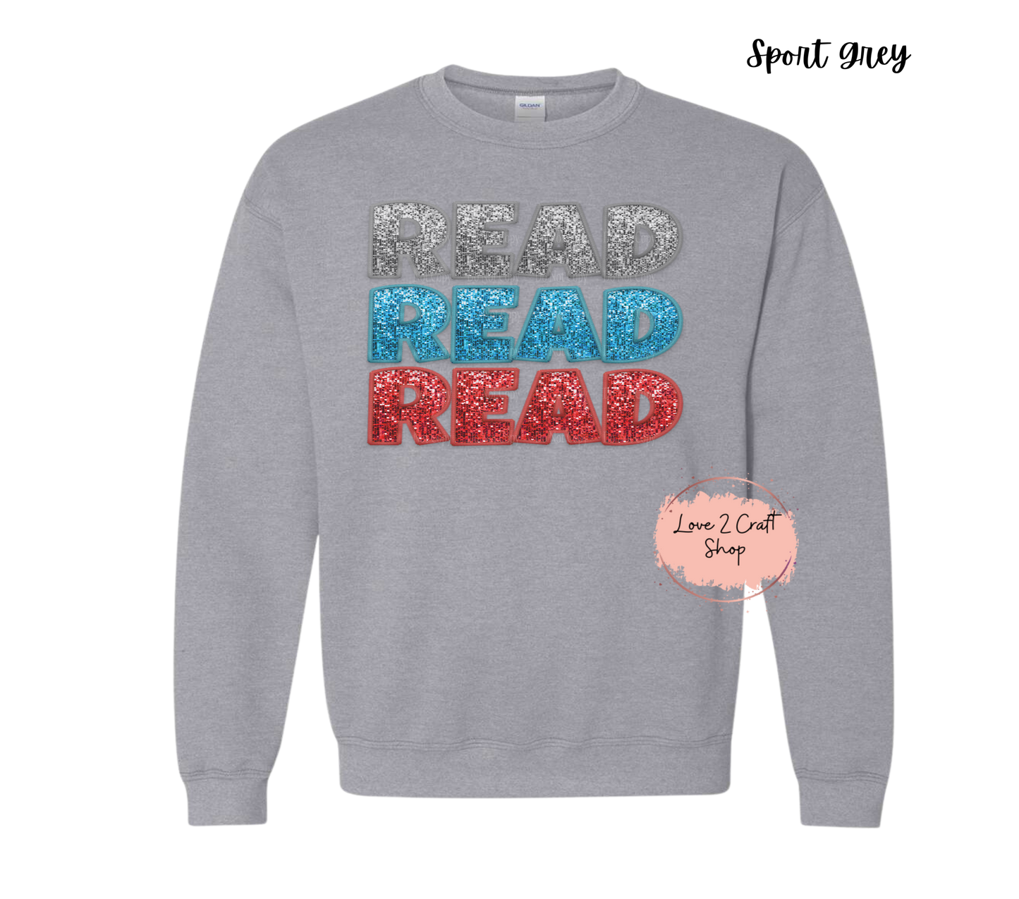 Stacked words Read  - Faux Glitter Cat in the Hat Crewneck