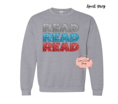 Stacked words Read  - Faux Glitter Cat in the Hat Crewneck