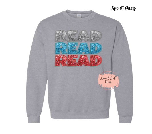 Stacked words Read  - Faux Glitter Cat in the Hat Crewneck