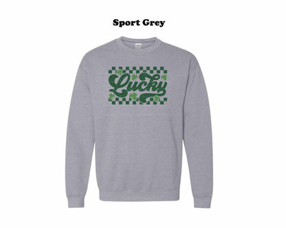 Retro Checkered Lucky St. Patrick's Day Crewneck