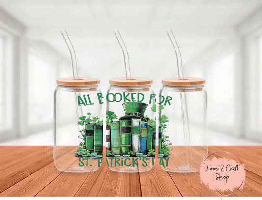 All Booked for St. Patrick's Day Glass Tumbler