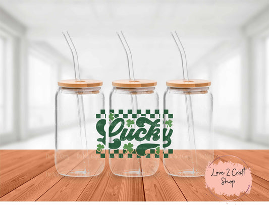 Retro Checkered Lucky St. Patrick's Day Glass Tumbler