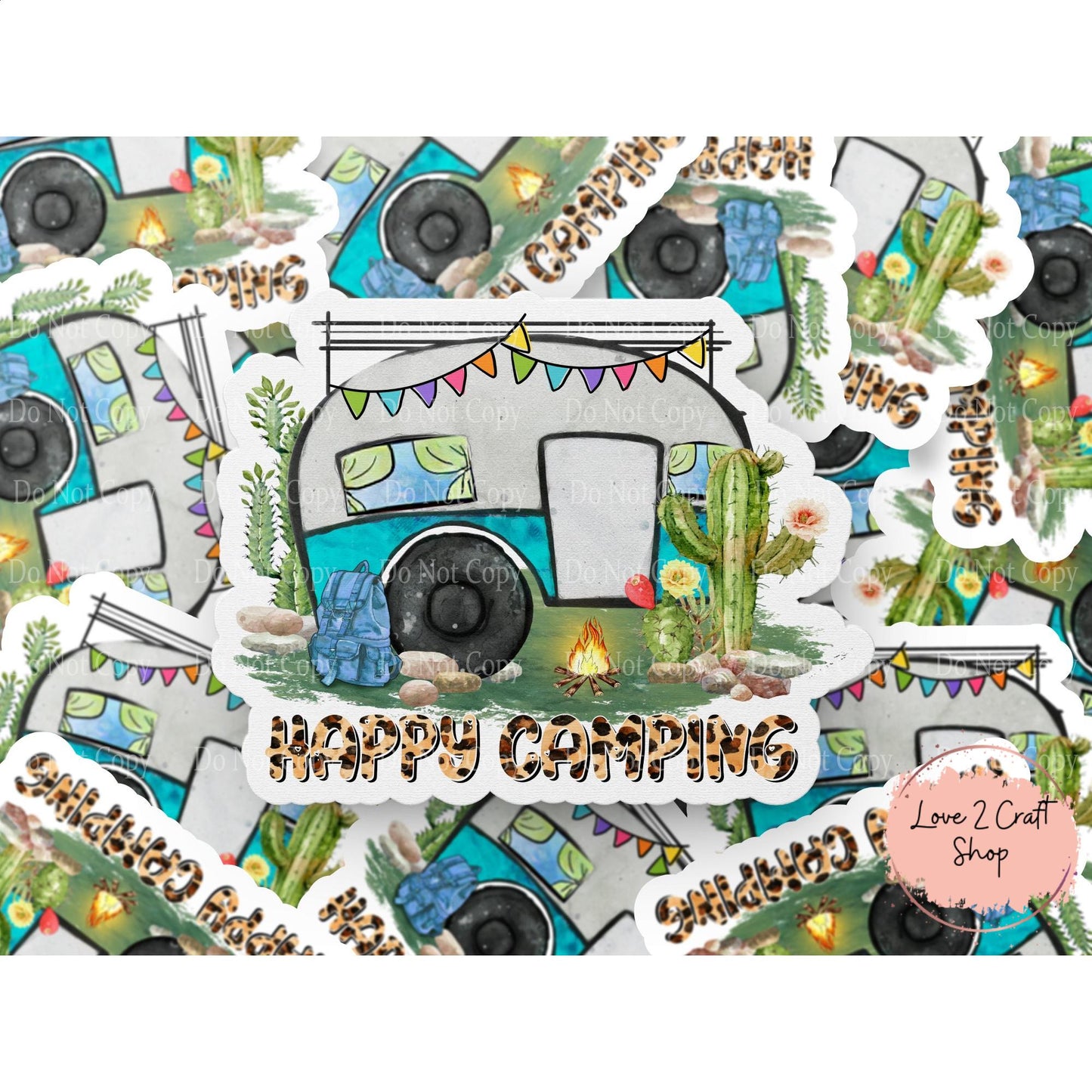 Happy Camper cheetah print camping sticker