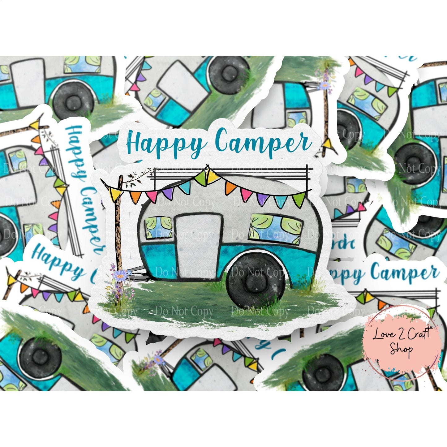 Happy Camping Retro camper Stickers