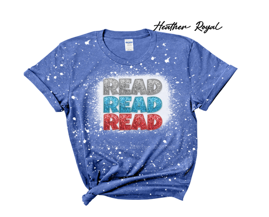 Stacked words Read - Faux Glitter Cat in the Hat Bleached T-Shirt