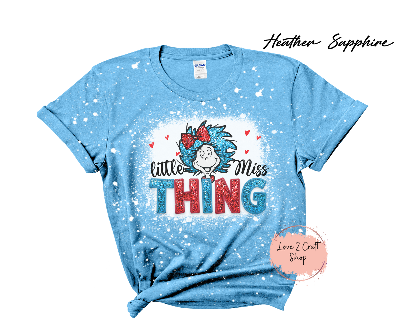 Little Miss Thing - Faux Glitter - Cat in the Hat Bleached T-Shirt