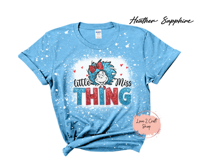 Little Miss Thing - Faux Glitter - Cat in the Hat Bleached T-Shirt
