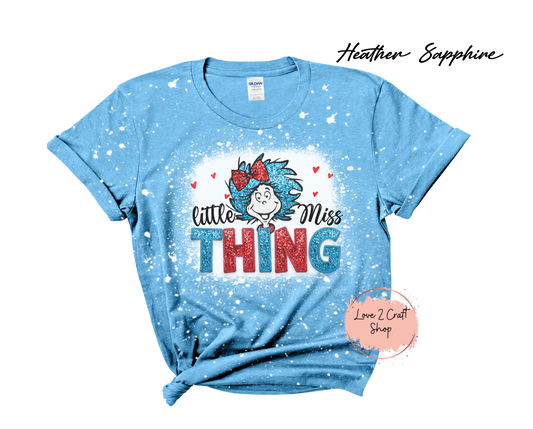 Little Miss Thing - Faux Glitter - Cat in the Hat Bleached T-Shirt