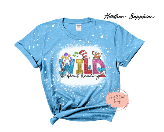 Wild about Reading - Faux Glitter - Cat in the Hat Youth Bleached T-Shirt