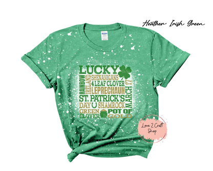 St Patricks day Subway art print - Faux Glitter - Bleached T-Shirt