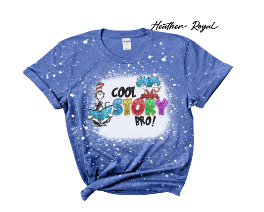 Cool Story Bro - Faux Glitter - Cat in the Hat Bleached T-Shirt