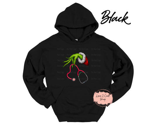Grinch with Stethoscope for Nurse or CNA Hoodie