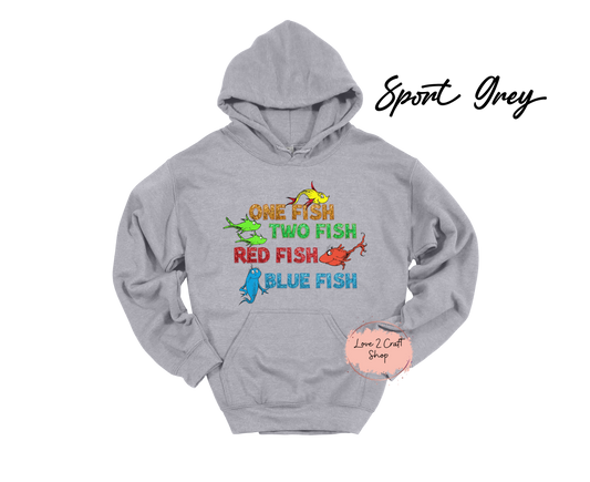 One Fish Two Fish Red Fish Blue Fish  -  Faux Glitter   - Cat in the Hat Hoodie