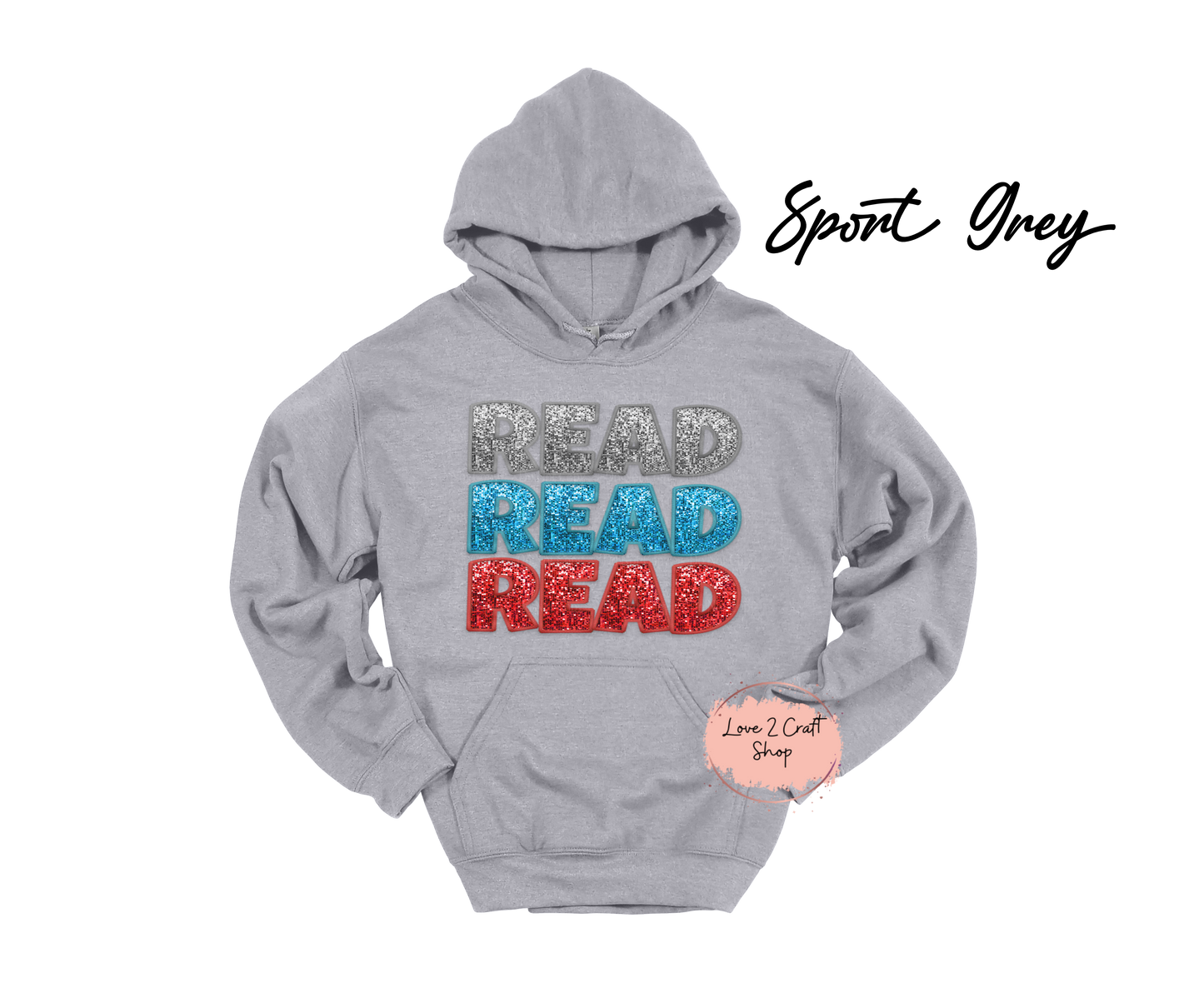Stacked words Read  - Faux Glitter Cat in the Hat Hoodie