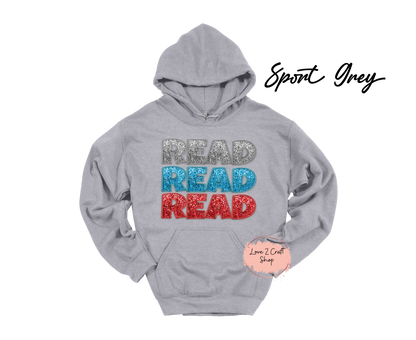 Stacked words Read  - Faux Glitter Cat in the Hat Hoodie