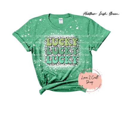 St. Patricks Stacked lucky leopard print Bleached T-Shirt