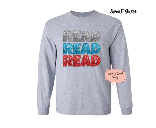 Stacked words Read  - Faux Glitter Cat in the Hat Long Sleeve