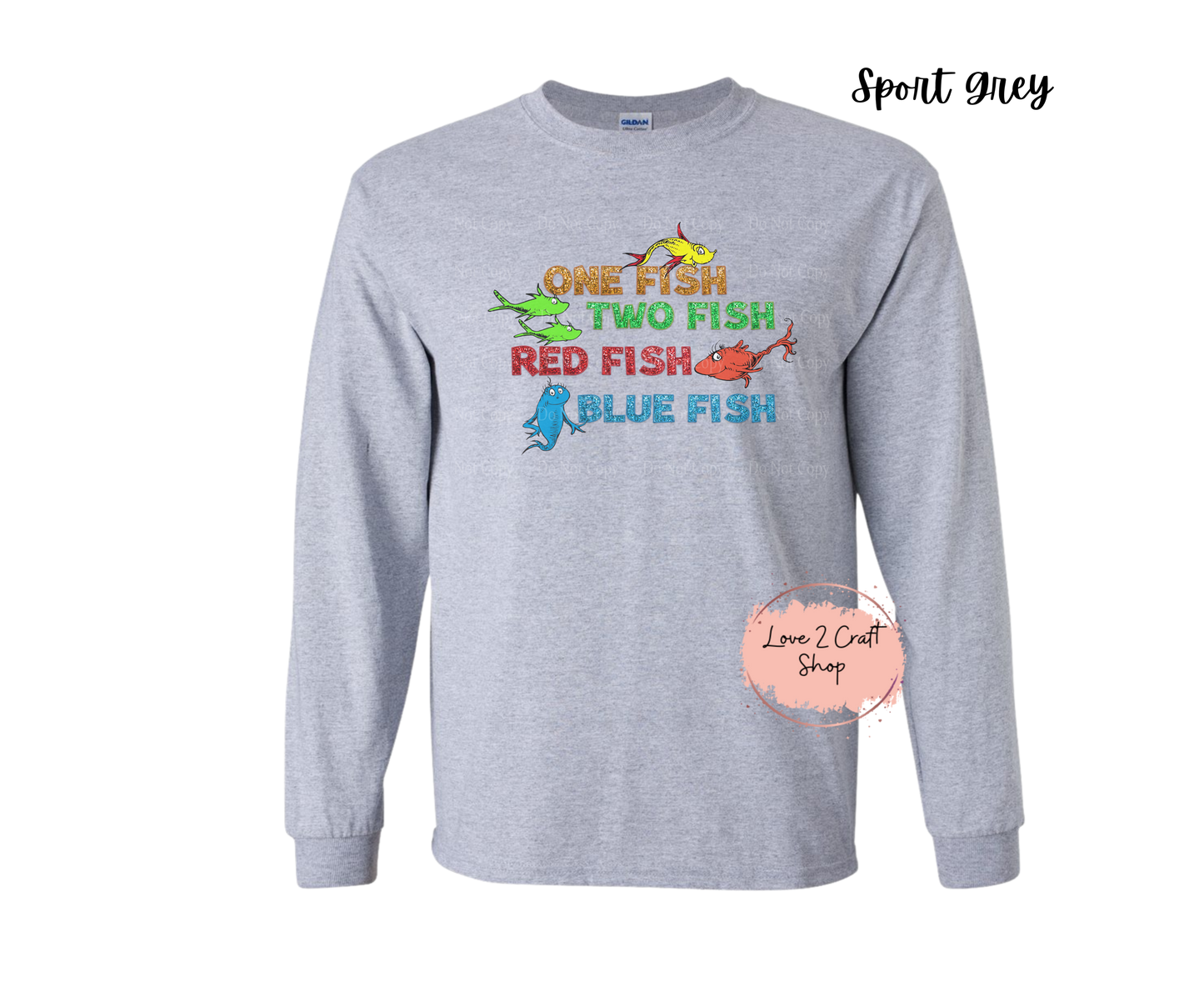 One Fish Two Fish Red Fish Blue Fish   - Faux Glitter   - Cat in the Hat Long Sleeve