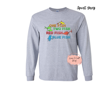 One Fish Two Fish Red Fish Blue Fish   - Faux Glitter   - Cat in the Hat Long Sleeve