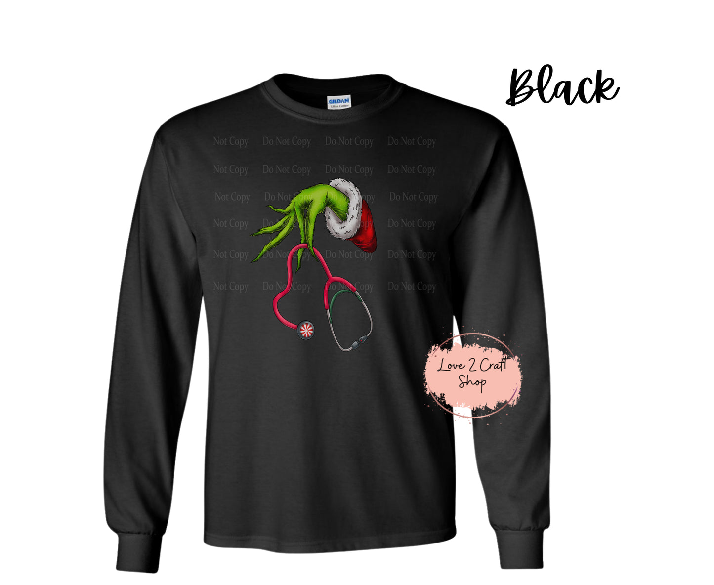 Grinch with Stethoscope for Nurse or CNA Long Sleeve