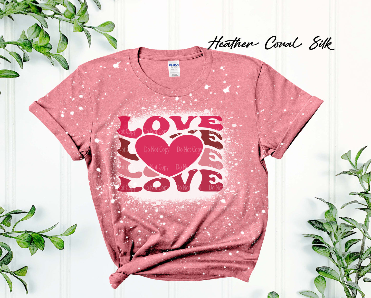 Love Stacked words with Heart bleached T-shirt