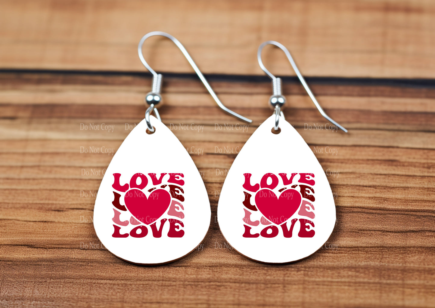 Love Stacked words with Heart teardrop earrings