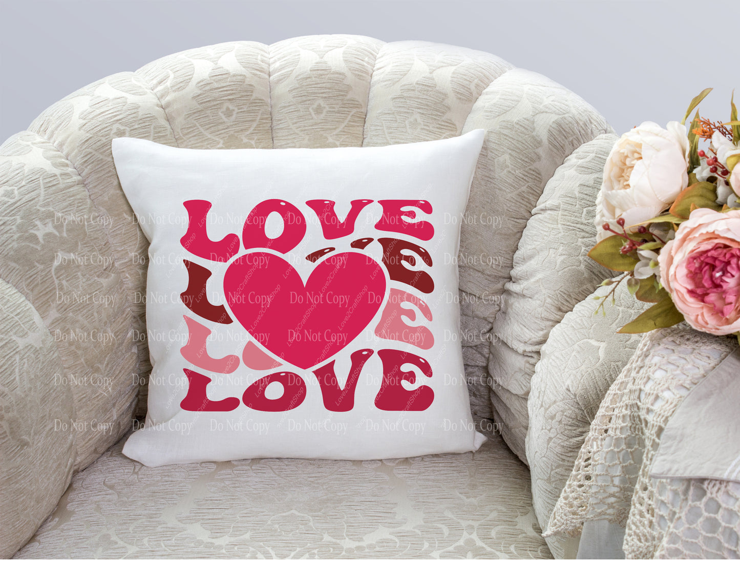 Love Stacked words with Heart pillow
