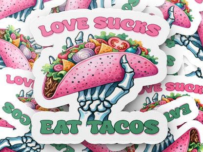 Anti-Valentines Love Sucks eat Tacos Stickers