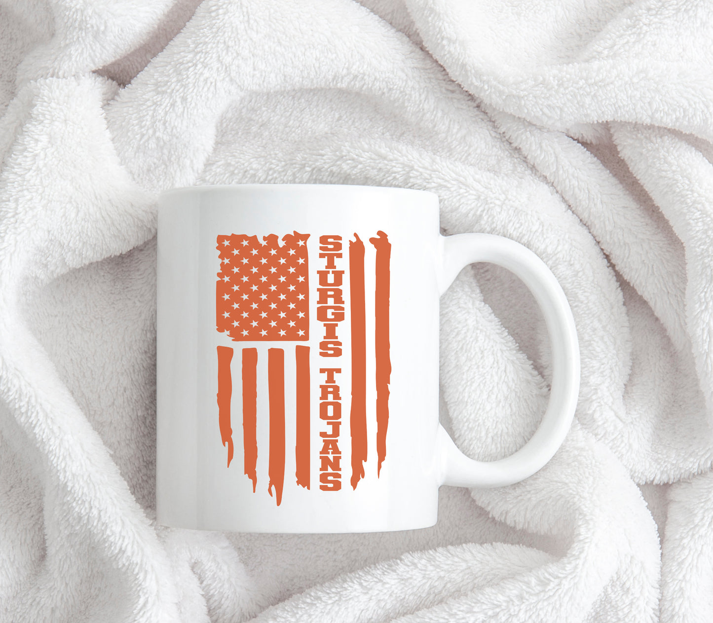 Sturgis Trojans Orange American Flag mug