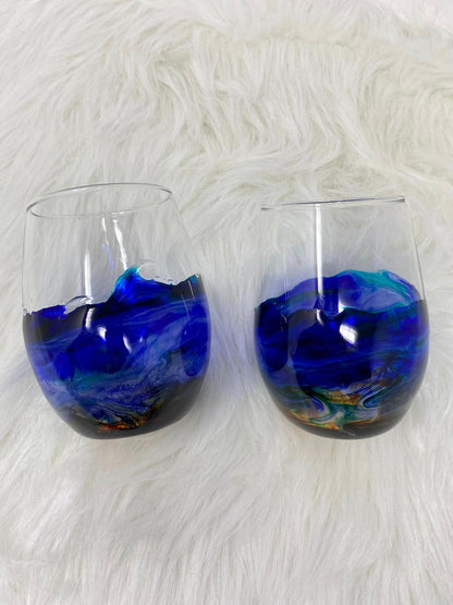 Ocean themed epoxy wine glasses 20 oz