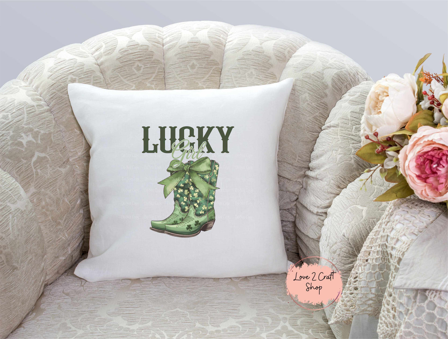 Lucky Girl Cowboy Boots St. Patrick's Day pillow