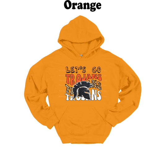 Let's Go Trojans School Spirit Leopard print Hooded Sweatshirt