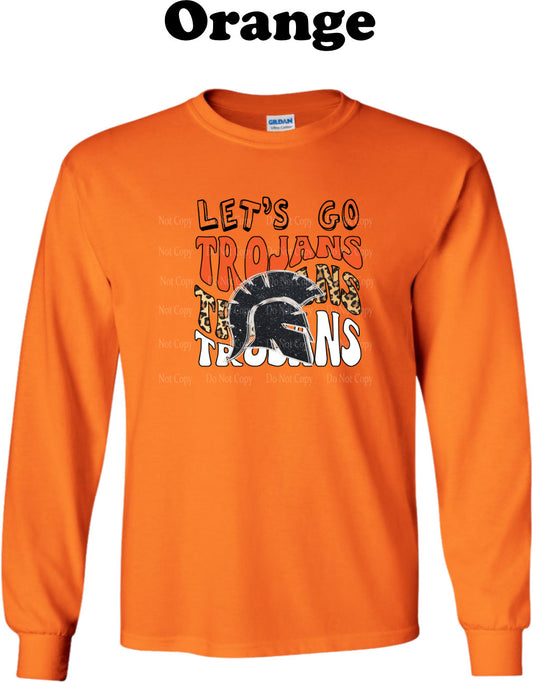 Let's Go Trojans School Spirit Leopard print Long Sleeve