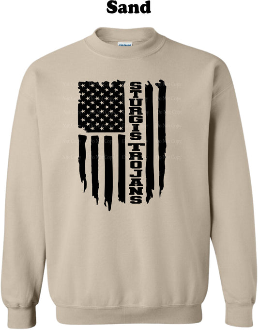 Sturgis Trojans black American Flag Crewneck Sweatshirt